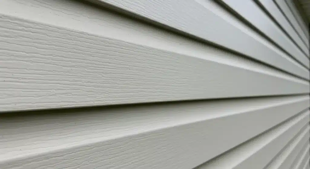 Close-up detail of quality vinyl siding installation showing wood grain texture and clean horizontal lines, demonstrating the craftsmanship and material quality of professional vinyl siding work in Fort Myers.